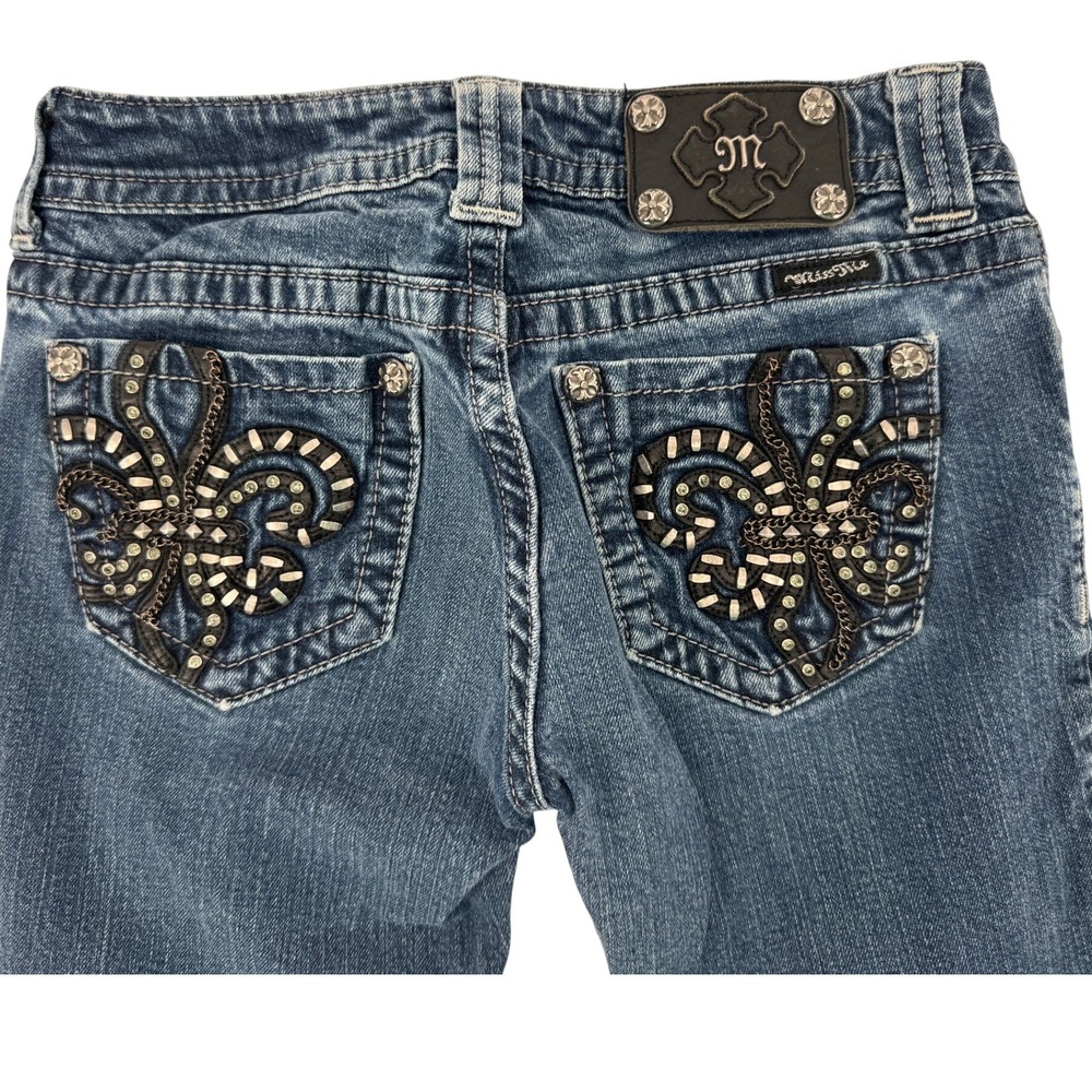 Miss‎ Me Jeans Size 28 Straight Leg Embellished Rhinestone Fleur De Lis Pockets
